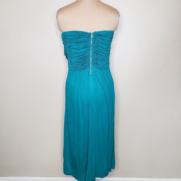 5. J.crew 12 Turquoise Strapless Jersey Ruffle ruched Midi Dress - Picture 4 of 7